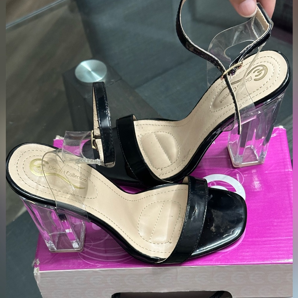 Black and clear heels